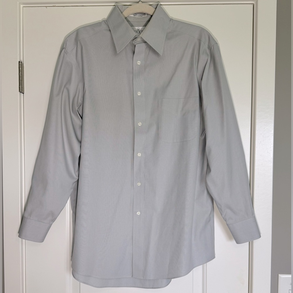 ENRO Men’s Gray Button down shirt size 15 1/2 32-33 imported combed cotton